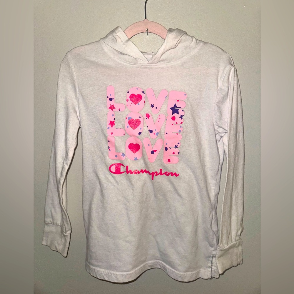 Champion, little girls graphic hooded long sleeve top, size 7/8